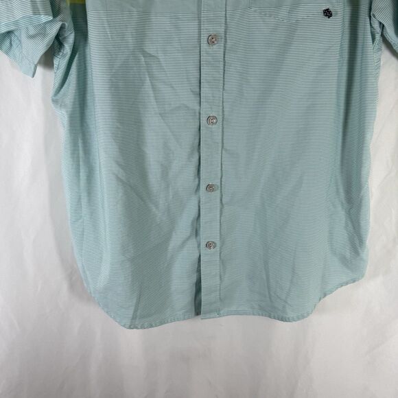 Columbia PFG Shirt Men's Medium Green Striped Button Up Short Sleeve Fishing - Picture 3 of 11